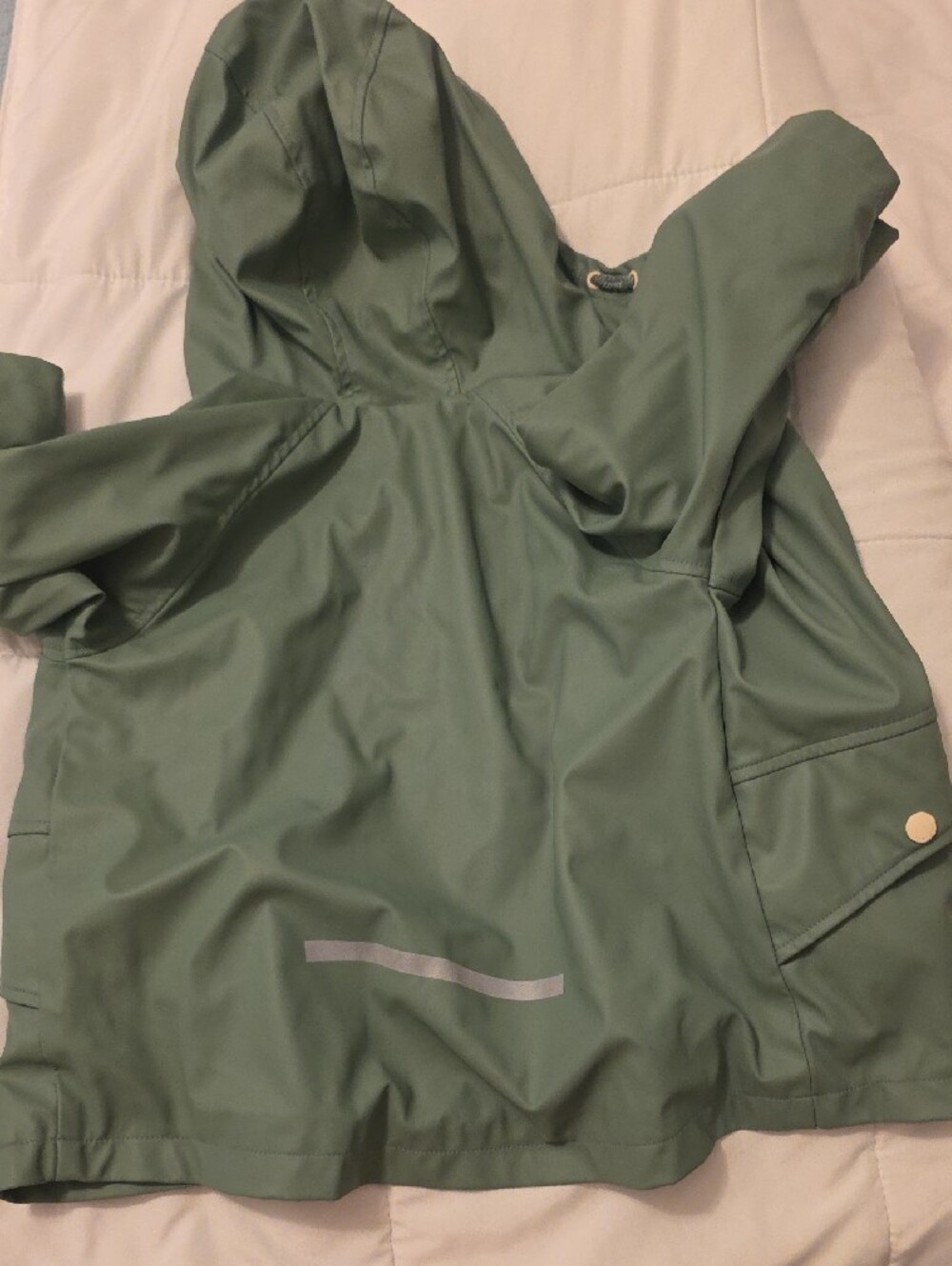 ZARA Green Hooded Raincoat with Striped Lining - Picture 4 of 4